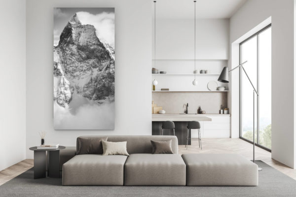 décoration salon suisse - photo montagne noir et blanc - Matterhorn - Poster panoramique de montagne en noir et blanc - Massif montagneux suisse