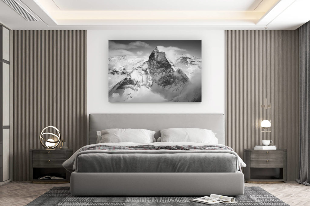 design room wall decoration - buy large mountain pictures - Matterhorn The Matterhorn black and white - summit of the Swiss Valais Alps - West ridge in the clouds