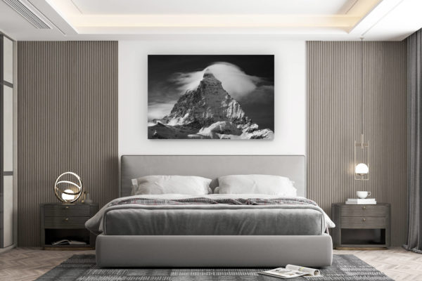 décoration murale chambre design - achat photo de montagne grand format - Photo montagne noir et blanc du Cervin enneigé - Matterhorn vu de Trockenersteg - Zermatt
