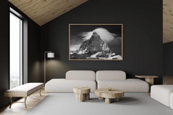 décoration chalet suisse - intérieur chalet suisse - photo montagne grand format - Photo montagne noir et blanc du Cervin enneigé - Matterhorn vu de Trockenersteg - Zermatt