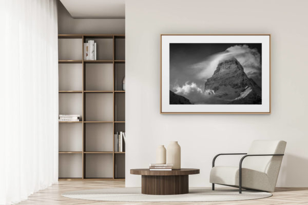 déco tendance salon moderne - photo montagne noir et blanc grand format - Photo matterhorn et photo montagne Mont Cervin