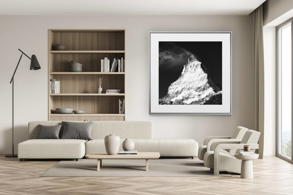 Dekoration Schweizer Chalet - Inneneinrichtung Schweizer Chalet - Bergfoto im Grossformat - The Matterhorn Schwarzweissfoto vom Schwarzsee aus gesehen