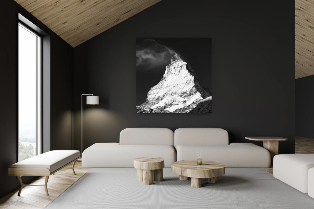 architecte intérieur rénovation chalet suisse - photo montagne grand format - Mont Cervin photo noir et blanc vu depuis Schwarzsee