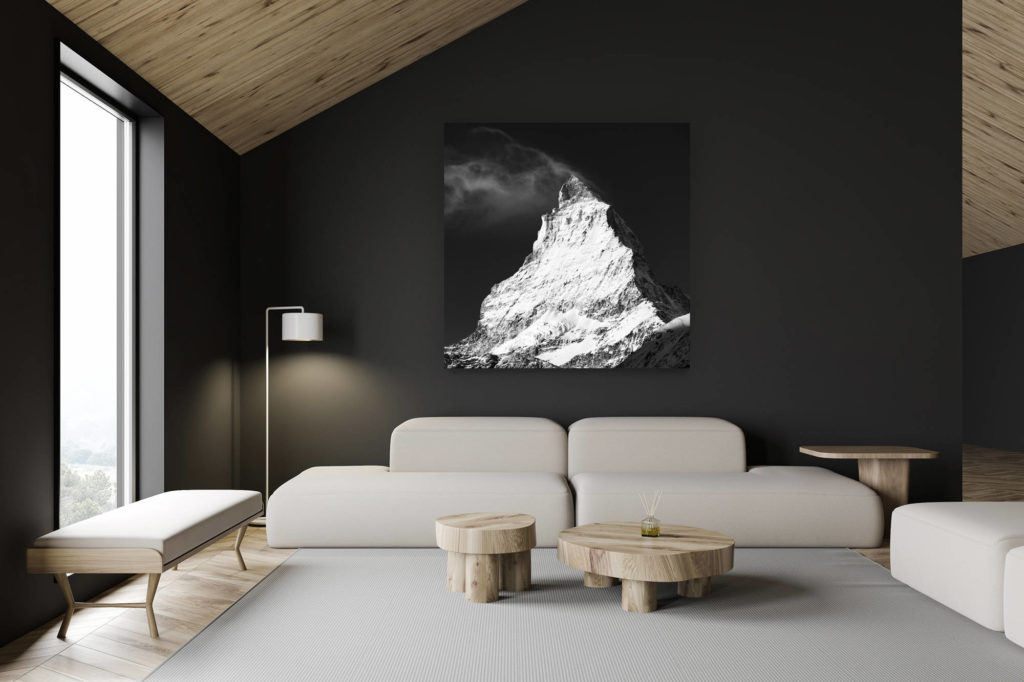 Innenarchitekt Renovierung Schweizer Chalet - Bergfoto im Großformat - The Matterhorn Schwarz-Weiß-Foto vom Schwarzsee aus gesehen