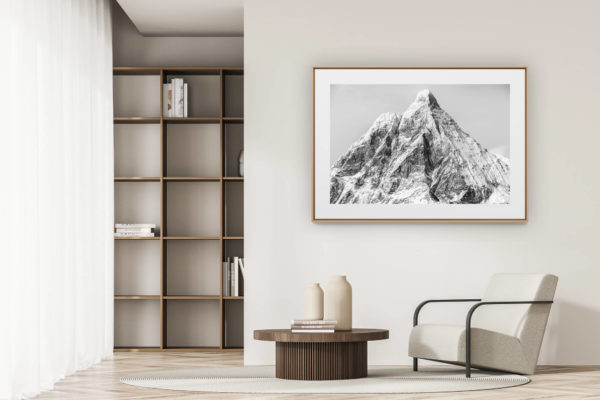 déco tendance salon moderne - photo montagne noir et blanc grand format - Mont Cervin - Image montagne Mont Cervin - Matterhorn vu du Theodulpass
