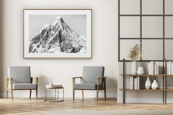 décoration intérieur moderne avec photo de montagne noir et blanc grand format - Mont Cervin - Image montagne Mont Cervin - Matterhorn vu du Theodulpass