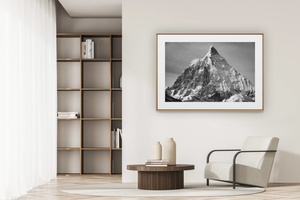 déco tendance salon moderne - photo montagne noir et blanc grand format - Photo du Cervin - Matterhorn vu du Theodulpass