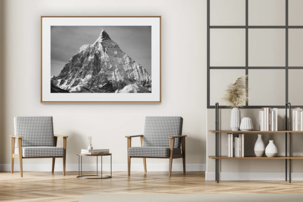 décoration intérieur moderne avec photo de montagne noir et blanc grand format - Photo du Cervin - Matterhorn vu du Theodulpass