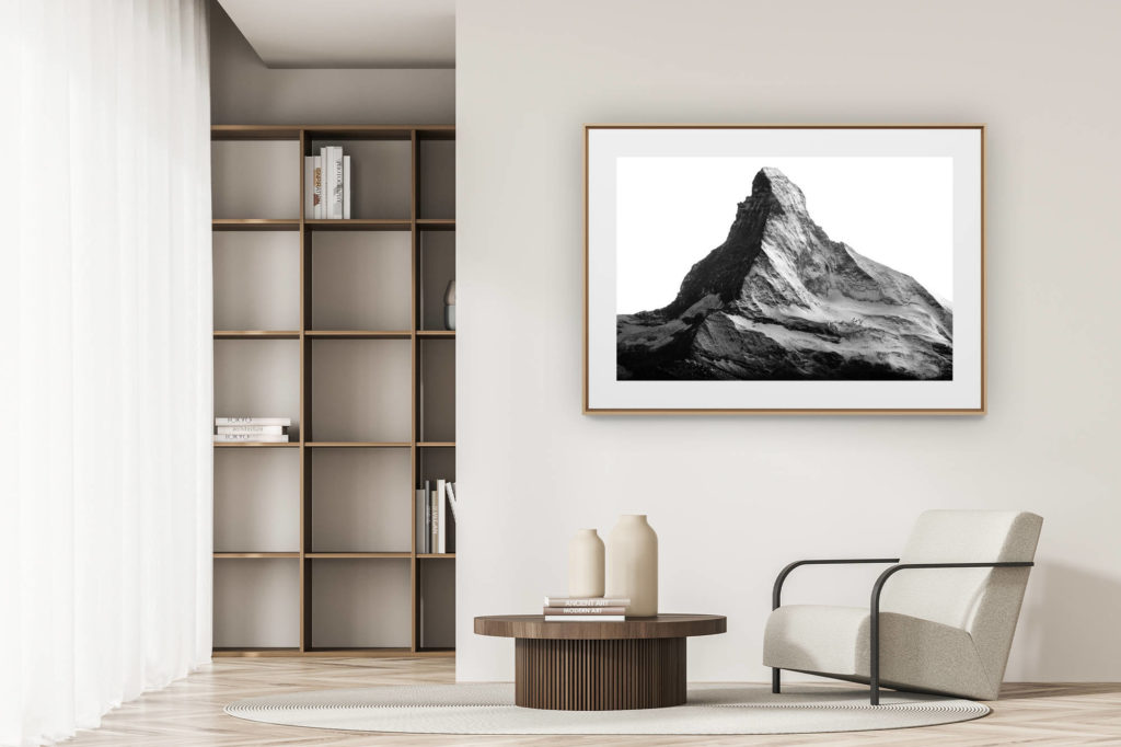 déco tendance salon moderne - photo montagne noir et blanc grand format - Le mont Cervin Suisse dans les Alpes - Matterhorn depuis le Mattertal