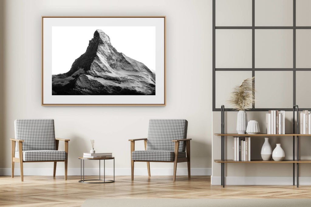 décoration intérieur moderne avec photo de montagne noir et blanc grand format - Le mont Cervin Suisse dans les Alpes - Matterhorn depuis le Mattertal