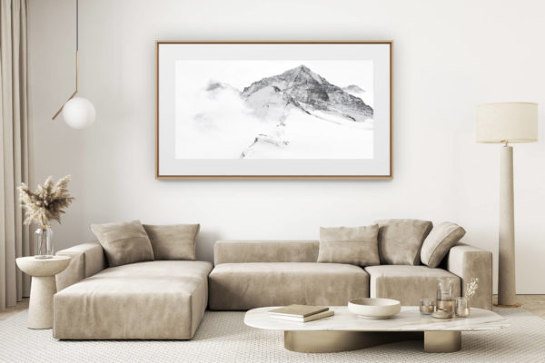 décoration salon clair rénové - photo montagne grand format - Poster montagne panoramique en noir et blanc - Matterhorn - Dent Blanche - Grand Cornier - Dent d'Hérens