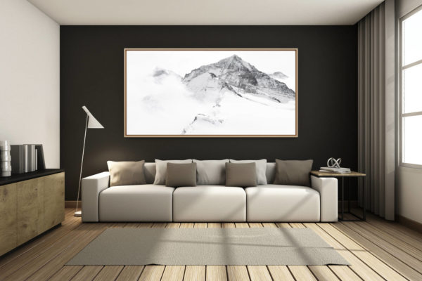 déco salon chalet rénové de montagne - photo montagne grand format -  - Poster montagne panoramique en noir et blanc - Matterhorn - Dent Blanche - Grand Cornier - Dent d'Hérens