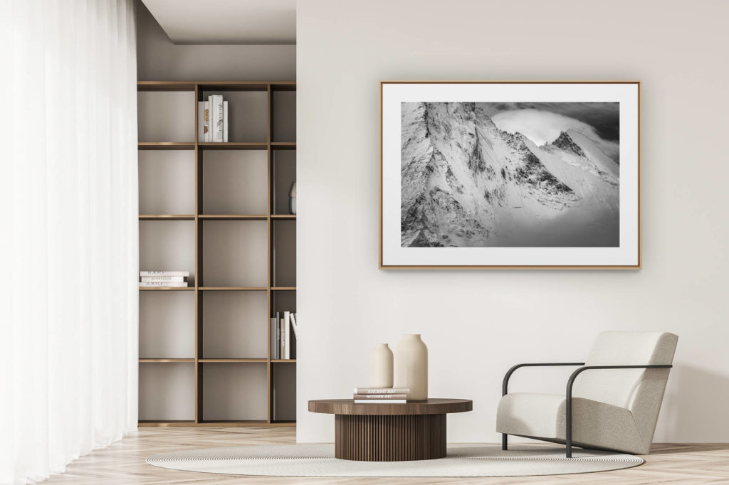 déco tendance salon moderne - photo montagne noir et blanc grand format - Val d hérens - Dent d'Hérens - photo Matterhorn de Zermatt