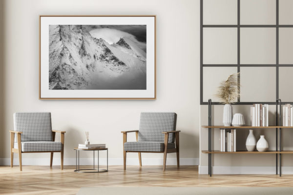 décoration intérieur moderne avec photo de montagne noir et blanc grand format - Val d hérens - Dent d'Hérens - photo Matterhorn de Zermatt