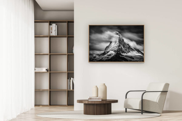 moderne Wohnungsdekoration - art deco design - schwarz-weiss Bergfoto - Matterhorn Fotografie - Foto Wallis Schweiz - The Matterhorn - zermatt Matterhorn