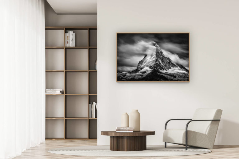 décoration appartement moderne - art déco design - photo de montagne noir et blanc - photographie du Cervin - Photo valais suisse - Mont Cervin - zermatt Matterhorn