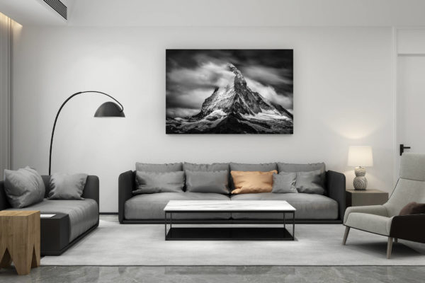 décoration salon contemporain suisse - cadeau amoureux de montagne suisse - photo de montagne noir et blanc - photographie du Cervin - Photo valais suisse - Mont Cervin - zermatt Matterhorn