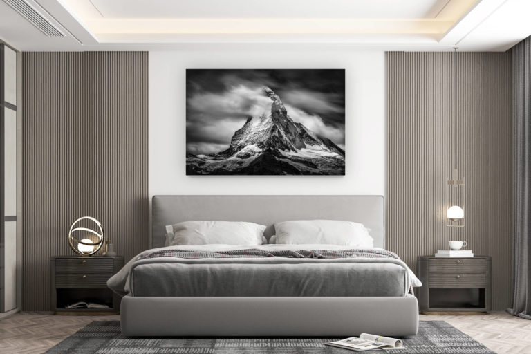 décoration murale chambre design - achat photo de montagne grand format - photo de montagne noir et blanc - photographie du Cervin - Photo valais suisse - Mont Cervin - zermatt Matterhorn