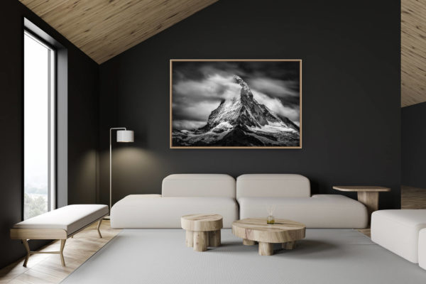 décoration chalet suisse - intérieur chalet suisse - photo montagne grand format - photo de montagne noir et blanc - photographie du Cervin - Photo valais suisse - Mont Cervin - zermatt Matterhorn