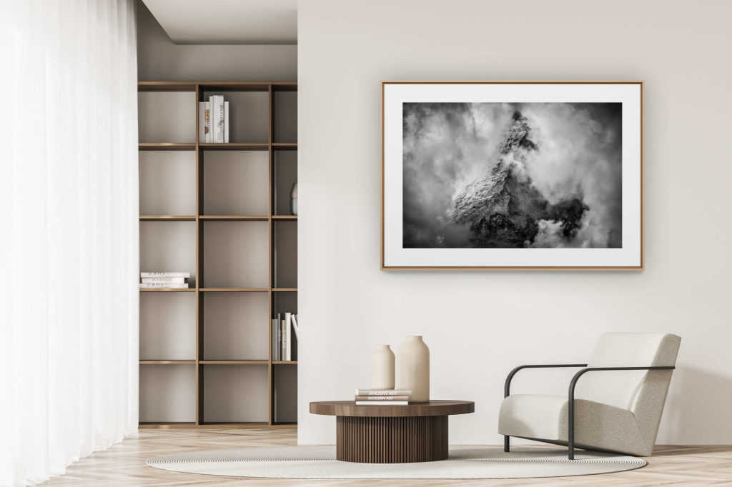 déco tendance salon moderne - photo montagne noir et blanc grand format - Photo Mont Cervin - Photo montagne