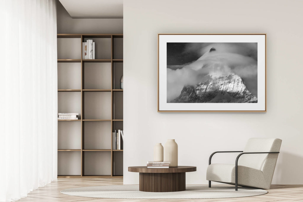 déco tendance salon moderne - photo montagne noir et blanc grand format - Photo orage Matterhorn Mont Cervin
