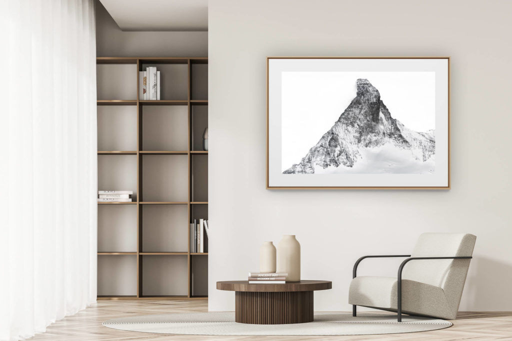 déco tendance salon moderne - photo montagne noir et blanc grand format - Mont Cervin Sommet montagneux des Alpes Suisses Matterhorn north Face - zermatt matterhorn en noir et blanc