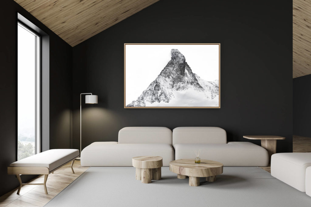 décoration chalet suisse - intérieur chalet suisse - photo montagne grand format - Mont Cervin Sommet montagneux des Alpes Suisses Matterhorn north Face - zermatt matterhorn en noir et blanc