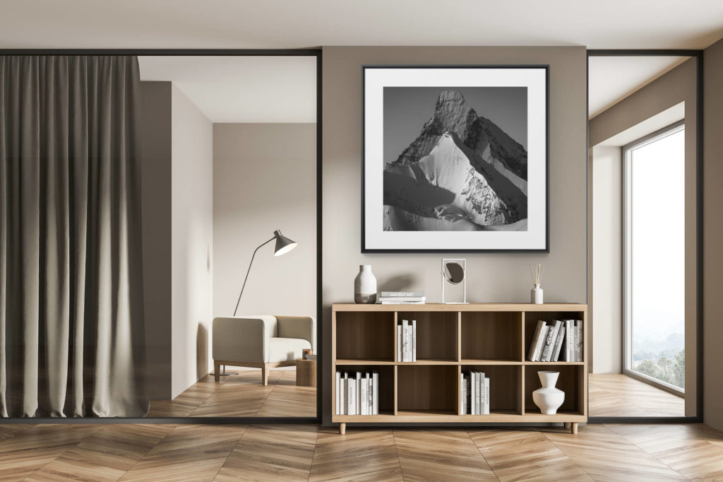 décoration chalet exclusif - tirage photo grand format - photo montagne noir et blanc - photo alpes suisses - matterhorn obergabelhorn