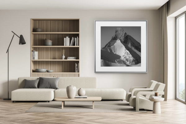 décoration chalet suisse - intérieur chalet suisse - photo montagne grand format - photo montagne noir et blanc - photo alpes suisses - matterhorn obergabelhorn