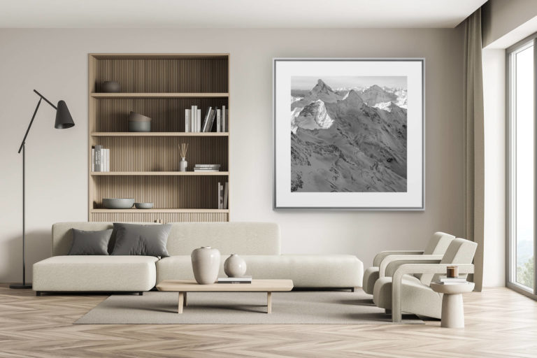 décoration chalet suisse - intérieur chalet suisse - photo montagne grand format - Photo de montagne en noir et blanc - Matterhorn - Obergabelhorn - Val d'Hérens