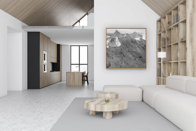 décoration murale chalet luxe rénové - photo montagne noir et blanc - Photo de montagne en noir et blanc - Matterhorn - Obergabelhorn - Val d'Hérens