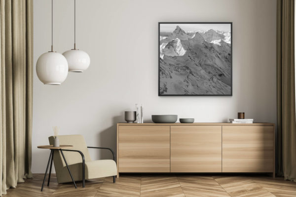 décoration murale salon - tableau photo montagne alpes suisses noir et blanc - Photo de montagne en noir et blanc - Matterhorn - Obergabelhorn - Val d'Hérens