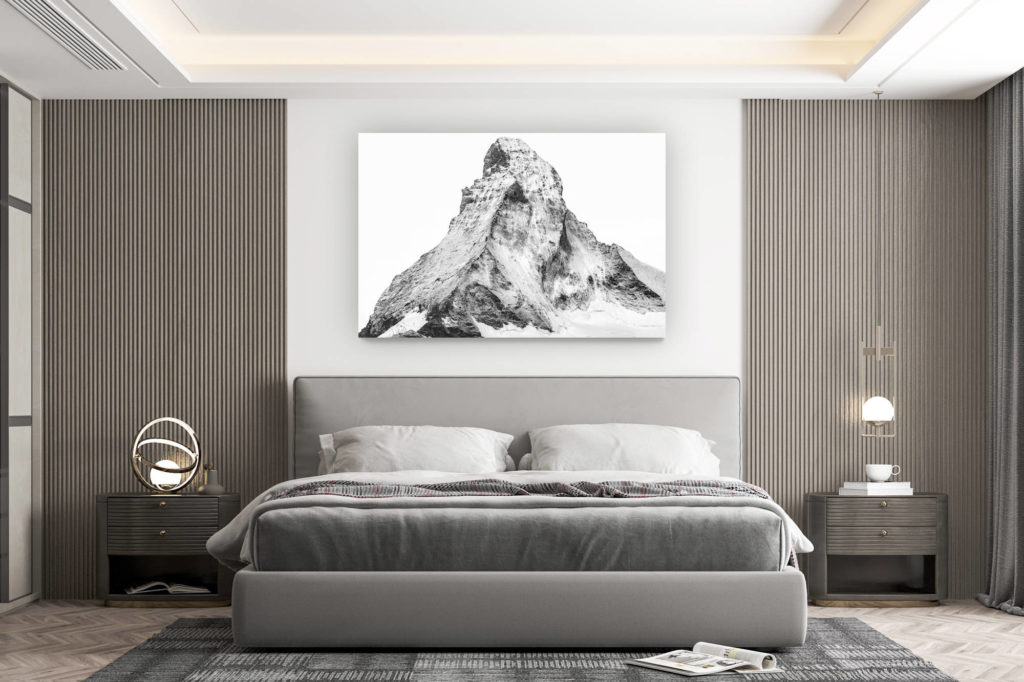 décoration murale chambre design - achat photo de montagne grand format - Photo Mont Cervin enneigé en noir et blanc - Matterhorn depuis le Mattertal