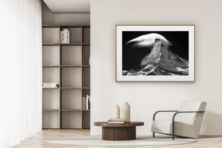 déco tendance salon moderne - photo montagne noir et blanc grand format - Mont cervin Photo - Photo noir et blanc de Matterhorn