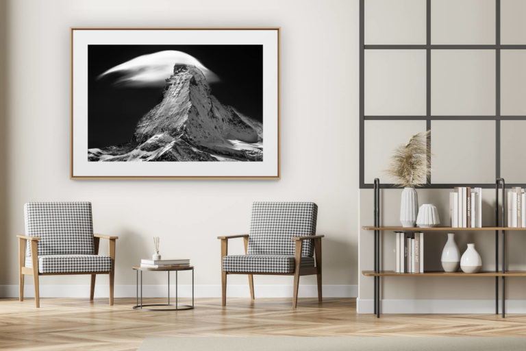 décoration intérieur moderne avec photo de montagne noir et blanc grand format - Mont cervin Photo - Photo noir et blanc de Matterhorn