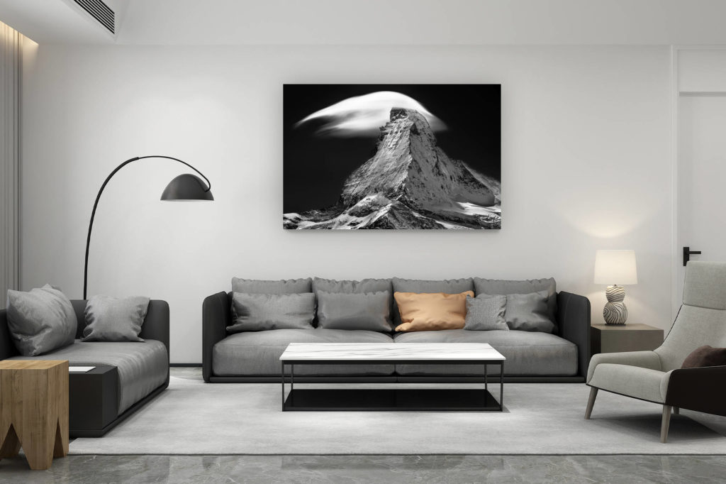 décoration salon contemporain suisse - cadeau amoureux de montagne suisse - Mont cervin Photo - Photo noir et blanc de Matterhorn