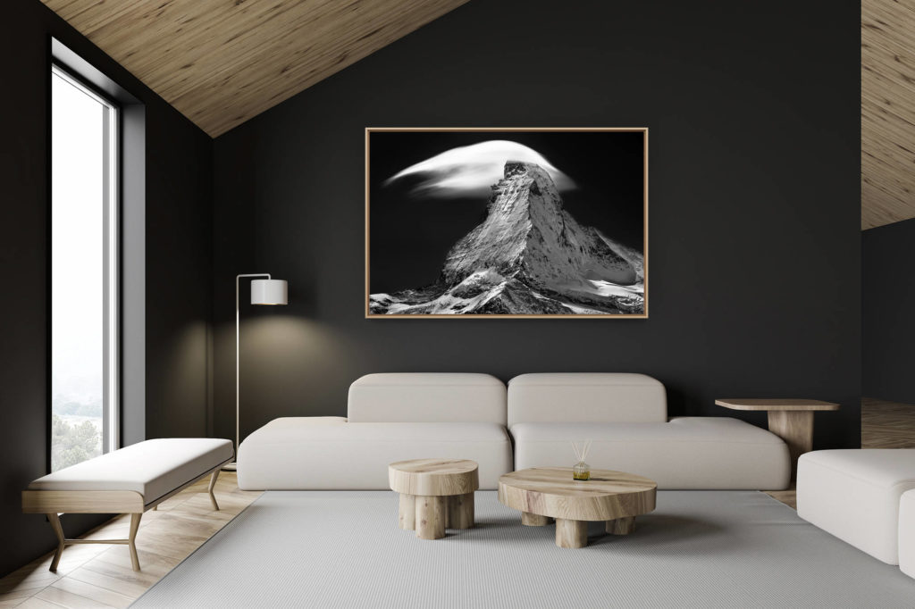 décoration chalet suisse - intérieur chalet suisse - photo montagne grand format - Mont cervin Photo - Photo noir et blanc de Matterhorn