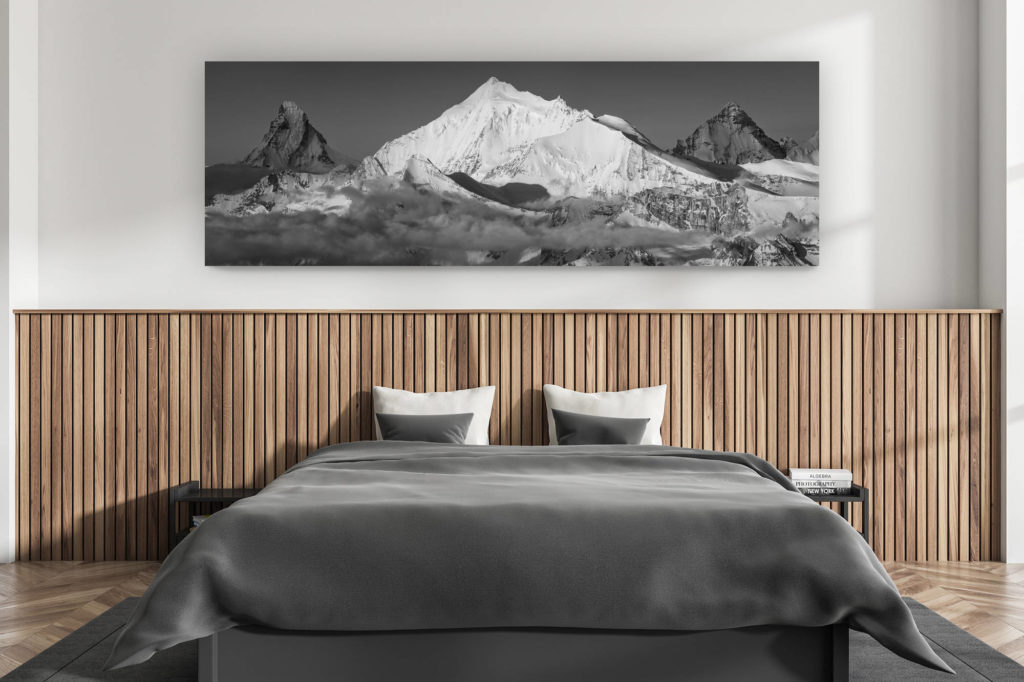 décoration murale chambre adulte moderne - intérieur chalet suisse - photo montagnes grand format alpes suisses - Photo vue Panoramique Dent blanche Valais Alpes Matterhorn