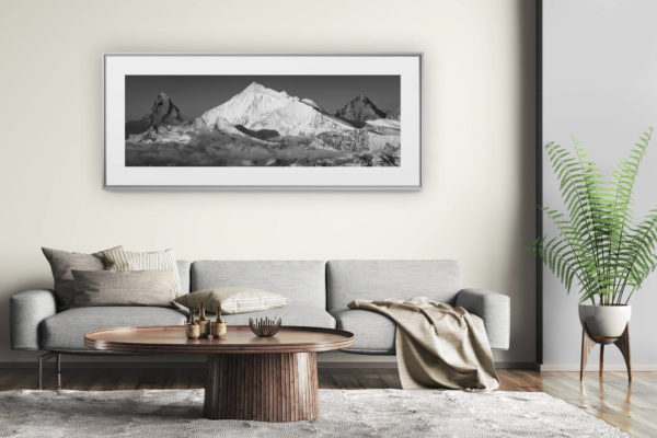 tableau montagne grand format - décoration murale salon moderne - Photo vue Panoramique Dent blanche Valais Alpes Matterhorn