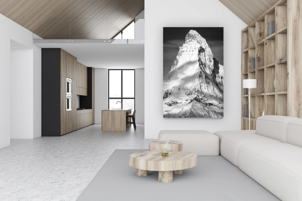 décoration chalet luxueux suisse - photo montagne grand format verticale - décoration murale design - Photo Cervin Matterhorn Zebra vu depuis le Rothorn - Zermatt