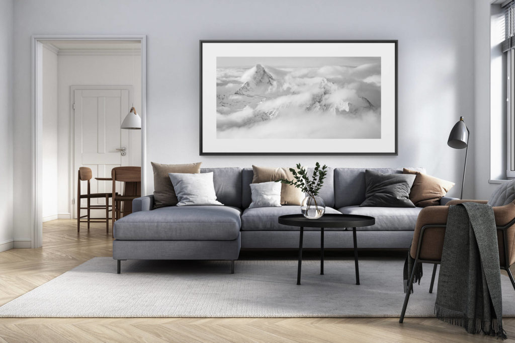 interior design living room renovated switzerland - panoramic photo alps large size - Panorama mountain Matterhorn - Panoramic photo Zinalrothorn mountain in the Alps