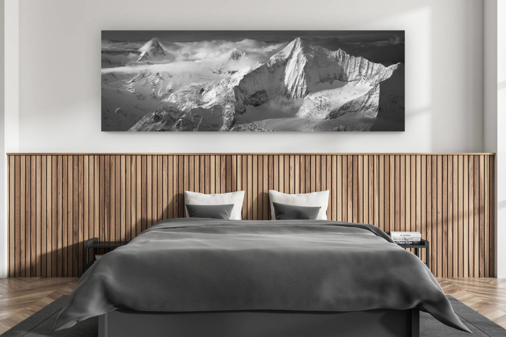 décoration murale chambre adulte moderne - intérieur chalet suisse - photo montagnes grand format alpes suisses - Photo montagne Suisse panoramique Matterhorn - Zinalrothorn - Weisshorn - Zermatt Engadine