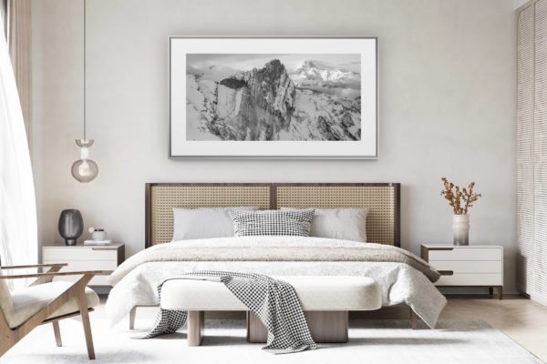 decorating a room in a renovated swiss chalet - panoramic mountain photo - Argentina mirror - Dents du Midi - Swiss mountain panorama in a sea of clouds