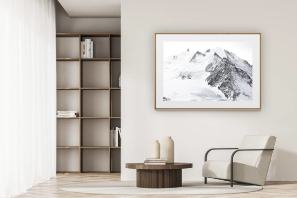 déco tendance salon moderne - photo montagne noir et blanc grand format - Sommet des Alpes et Massif montagneux suisse - Dom des Mischabels, Saas-Fee et Zermatt