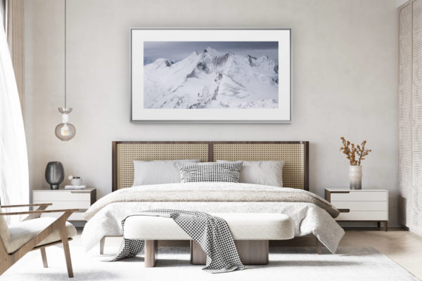 decorating a room in a renovated Swiss chalet - panoramic mountain photo large size - Poster panoramic Mischabels - black and white mountain panorama