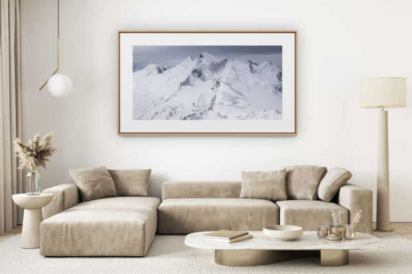 décoration salon clair rénové - photo montagne grand format - Poster panoramique Mischabels - panorama montagne noir et blanc