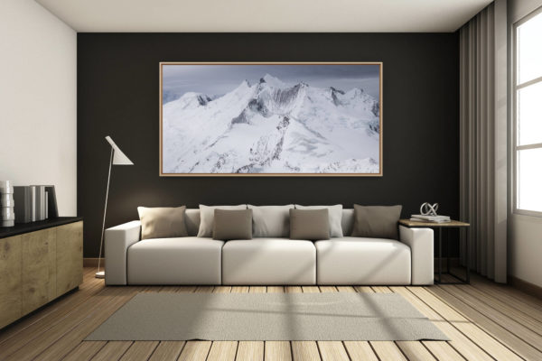 déco salon chalet rénové de montagne - photo montagne grand format -  - Poster panoramique Mischabels - panorama montagne noir et blanc