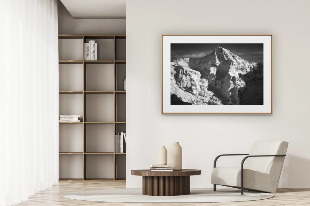 déco tendance salon moderne - photo montagne noir et blanc grand format - Photo Alpes suisses - Photo alpes Bernoises - Monch
