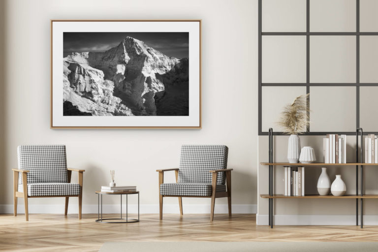 décoration intérieur moderne avec photo de montagne noir et blanc grand format - Photo Alpes suisses - Photo alpes Bernoises - Monch