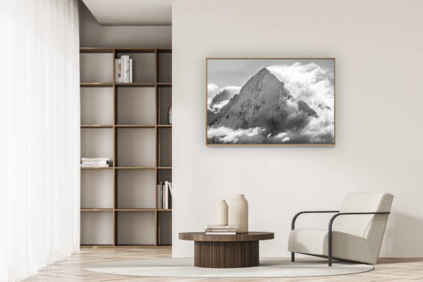 décoration appartement moderne - art déco design - Monch - image de brouillard en montagne suisse dans une mer de nuages en noir et blanc